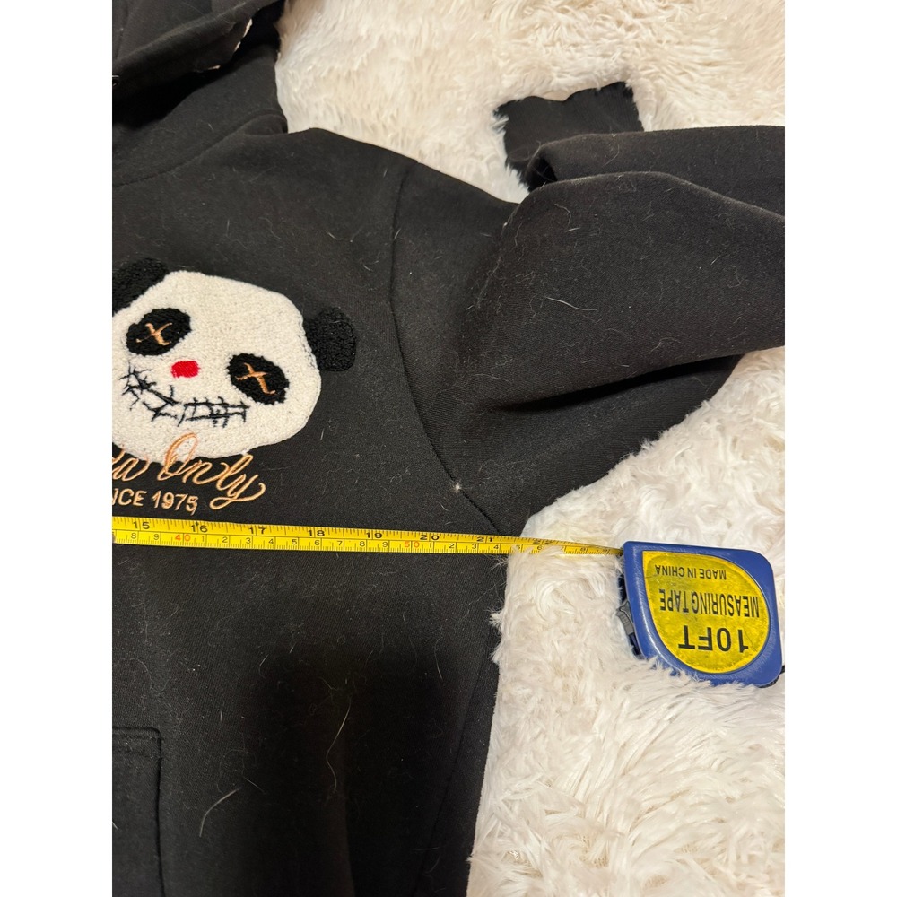 Members Only Mens Black Panda Chenille Patch Pullover Hoodie Sweatshirt Size S